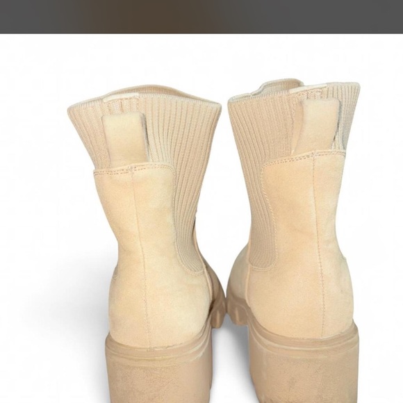 Beige Suede Chelsea Ankle Boots with Lug Sole - Size 6.5 - Picture 5 of 6